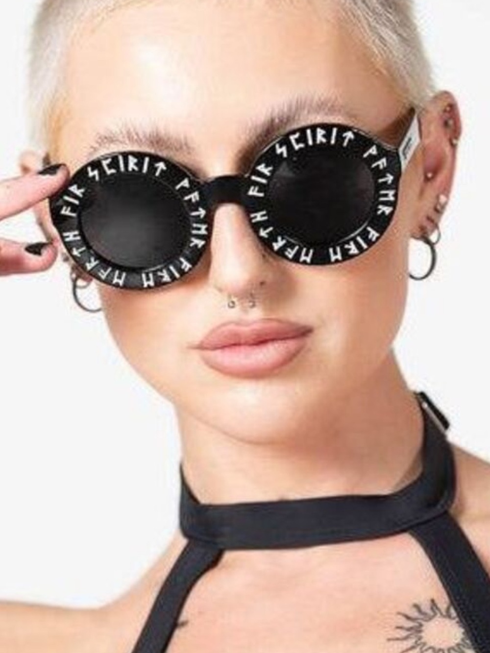 Killstar elements Black Round Sunglasses with White Lettering